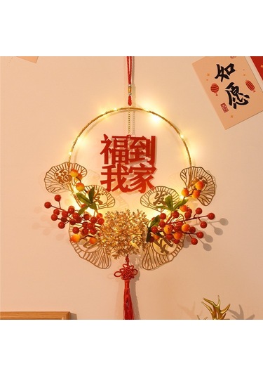 Suofeng Yeni Yıl Dekorasyonu Led Işıklı Mutluluk Simgeli Çiçek Çemberi, Ev Dekoru Ve Taşınma Malzemesi, Dıy Montajlı