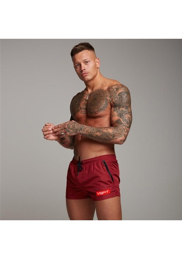 Kırmızı Muscleguys Erkek Şort Bermuda Beach Çabuk Kuruyan Günlük Sörf Şort Kırmızı
