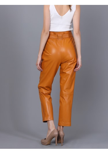 Basics&more Kadın Hakiki Deri Pantolon P01 Camel