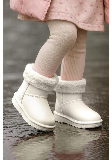 Kaptan Junior Çocuk İçi Kürklü Su Geçirmez Yağmur, Kışlık Bot Krem