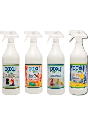 Poxy Ağır Yağ Çözücü + Fayans Temizleyici + Genel Temizlik + Limonlu Yağ Çözücü 4 x 1 L