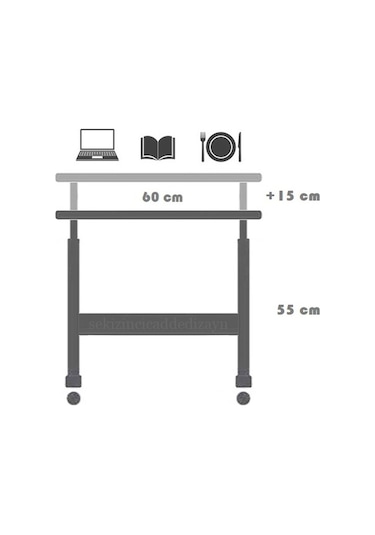 Sekizincicaddedizayn Tekerli Yükseklik Ayarlı Laptop Sehpası Atlantik Çam