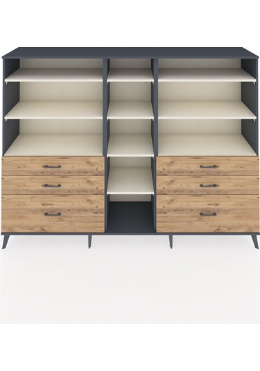 Hyperion Dolap 10 Raflı 6 Çekmeceli 220x44x163 Antrasit-aytaşı/ç Antrasit-aytaşı/çam