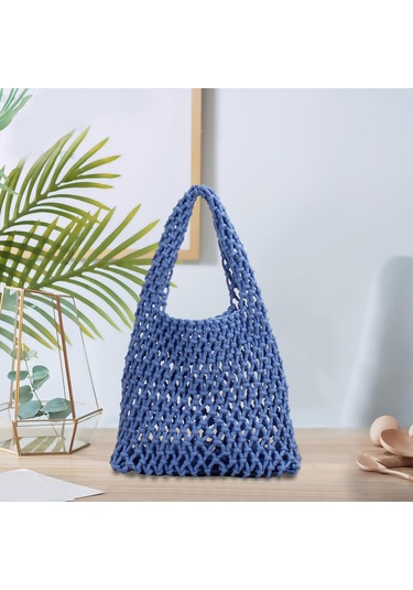 Suntek Omuz Çantası Saplı Çanta Plaj Tote Kadın Piknik Mavi Mavi
