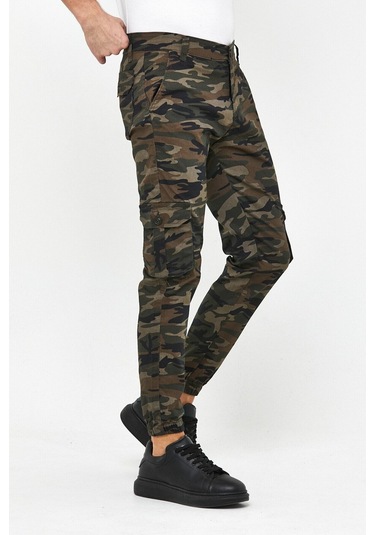 Slim Fit Körüklü Cep Paça Lastikli Esnek Kumaş Erkek Kargo Pantolon haki