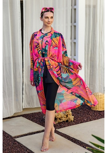 Remsa Tesettür Mayo Üzerine Tek Kaftan Kimono Pareo Pembe02 Rp023 Color Shell Pembe