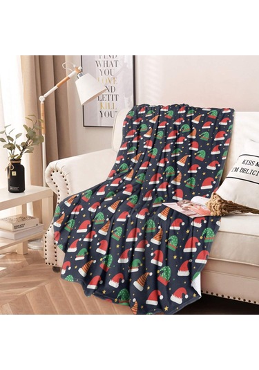 Noel Desenli 60 İnç Yuvarlak Flanel Battaniye, Yetişkin Ve Çocuk İçin, Yumuşak, Rahat Ve Hafif Noel Şapka Yıldızı