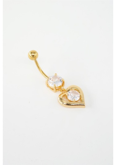 Kadın 316l Anti Alerjenik Sallantılı Kalp Figürlü Göbek Piercing Altın