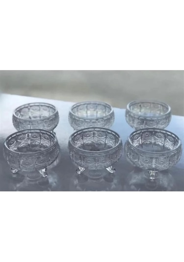 Rayan Cam Ayaklı Kase 6'lı Kristal Görünüm Renkli