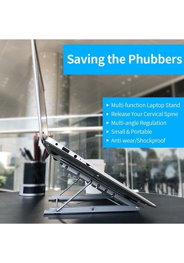 Pazly Katlanabilir Dizüstü Bilgisayar Standı - 6 Seviye Yükseklik Ayarı - Tablet Standı - Çok İşlevli Mavi