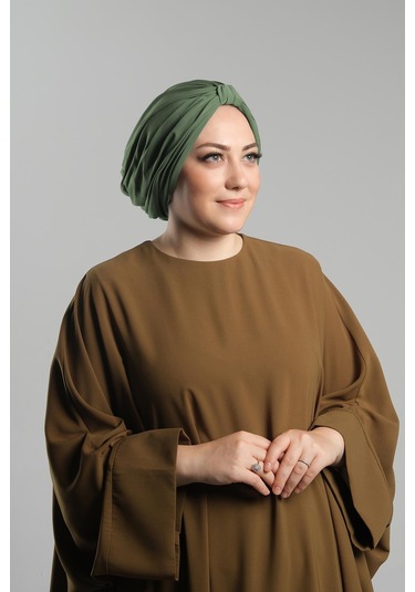Yağ Yeşili Pratik Hazır Geçmeli Tesettür Bone Sandy Pileli Salaş 2121 36 Yağ Yeşili Yeşil