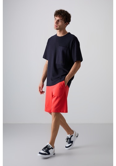 Tommy Life Lacivert Pamuklu Kalın Yüzeyi Dokulu Oversize Fit Basic Erkek T-shirt - 88341 001