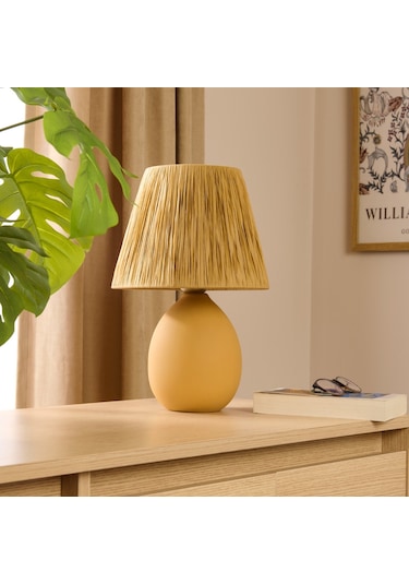 Hmyy Design Rond Seramik Abajur - Hardal / Sarı - 37x24x24 Cm Çok Renkli