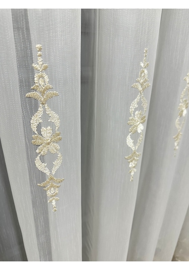 Ayna Altın Gold İşlemeli 3 Kat Pileli Ütü İstemez Salon Tül Perde Altn