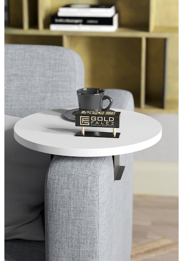 Goldfalez Ayarlanabilir Tepsi Dekoratif Modern Tepsi Yan Sehpa Beyaz