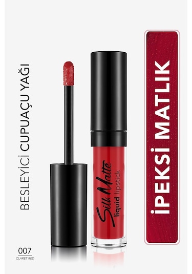 Flormar Kadife Dokulu Likit Mat Ruj - Silk Matte Liquid Lipstick - 007 CLARET RED - 8690604397365