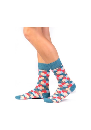 6'lı Organik Pamuklu Dikişsiz Erkek Çok Renkli Desenli Çorap (448387586) Turuncu