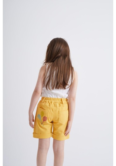 Oliventhekid Taşlı Detaylı Kız Çocuk Şort Sarı Sarı