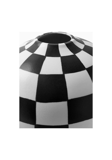 Large Damier Porselen Vazo Beyaz - Siyah
