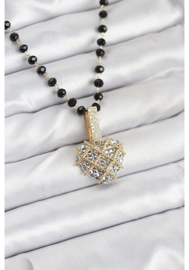 316l Çelik Zincir Kristal Boncuklu Kalpli Kadın Kolye Eb-bko10562 Çok Renkli