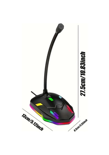Oldfriend Siyah 1 Adet Taşınabilir Usb Rgb Oyun Mikrofonu Net Ses Led Işık Sessiz 150cm