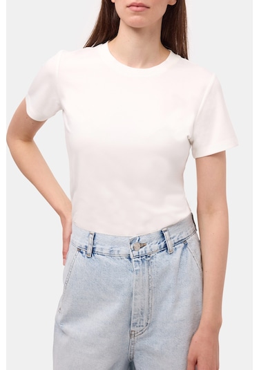 Itsbasic Kadın Beyaz S6-2 Oversize Bisiklet Yaka T-shirt