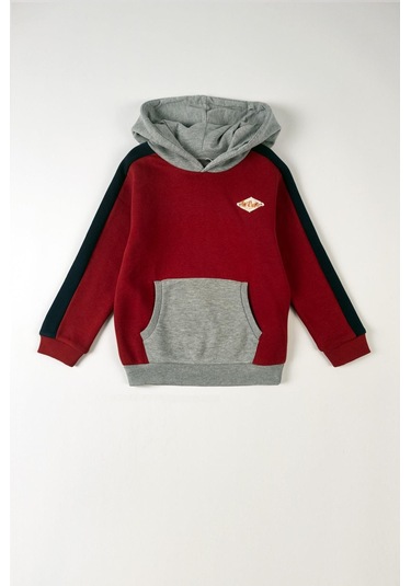 Lee Cooper Mobo Erkek Çocuk Kapüşonlu Sweatshirt Kırmızı-gri-20715 Kırmızı - Grimelanj Kırmızı - Gri Melanj