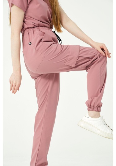 Gül Kurusu Likralı Kargo Cep Jogger Paça Doktor Hemşire Forması Tek Alt Unisex