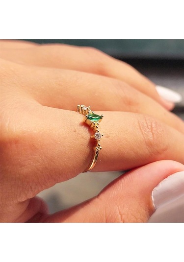 Fasekgold Mekik Taşlı Zümrüt Angola Fantezi 925 Ayar Gümüş Yüzük