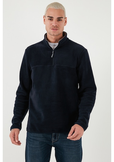 Buratti Regular Fit Anti-Pilling Tüylenme Yapmayan Dik Yaka Kalın Kışlık Şardonlu Erkek Polar 5896700 Lacivert