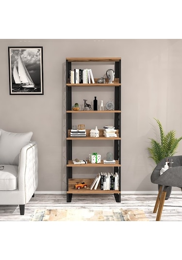 Bessonshome Wood'N Love Albatros 5 Raflı Piramit Metal Kitaplık - Atlantik Ça