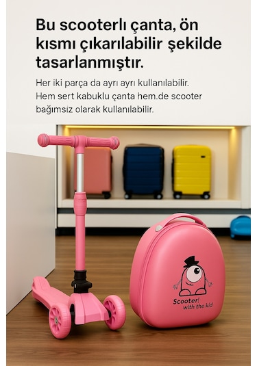 Heybee Luggages Heybee Sevimli Canavar Scooter Pembe Çocuk Valiz Diğer