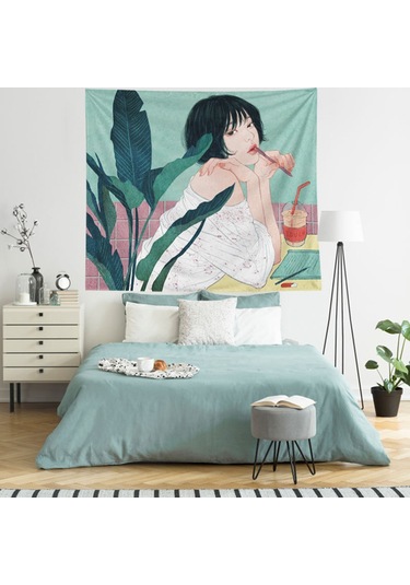 Honmex Nordik Stili Sevgili Çizimli Duvar Örtüsü - Yumuşak Tüylü Kumaş, 3d Baskı, Yıkama Dayanıklı, 130x150cm, Montaj Setiyle Tys1 Diğer