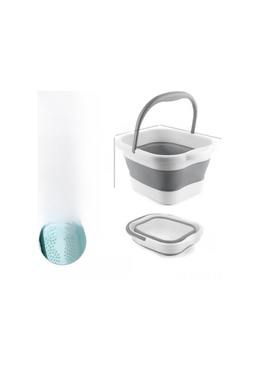 Mufunye Ev Kullanıma Uygun Taşınabilir Katlanabilir Derin Topuk Masajlı Plastik Ayak Havuzu Gri-beyaz, 13l Diğer