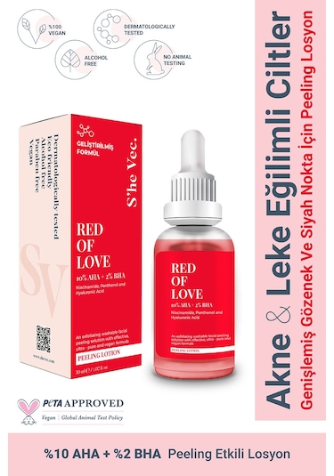 She Vec Red Of Love Bariyer Onarımı ve Güçlü Antioksidan Koruma Sağlayan Resurfacing Peeling Losyon 30 ML