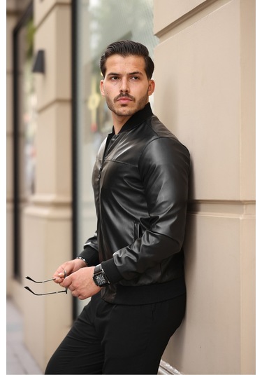 Erkek Süet Kolej Ceket Parlak Siyah