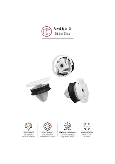 Renault Clio 3-4 Megane 2-3-4 Fluence Symbol Uyumlu Kapı Döşeme Klipsi 50 Adet