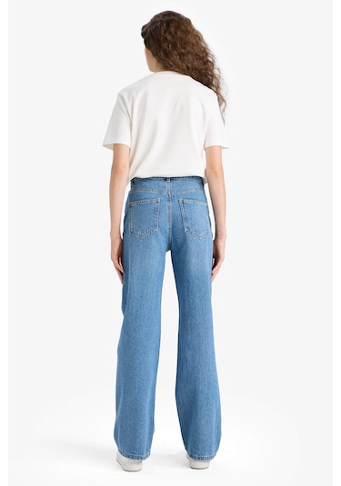 Defacto 90s Wide Leg Yüksek Bel Düz Paça Uzun Jean Pantolon F1704ax25aunm28 Mavi