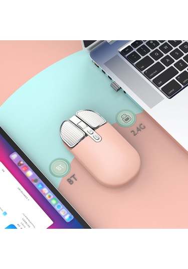 Geeksen Kablosuz Fare T600 - 2.4g/bt5.1 Çift Bağlantı, Sessiz Tasarım, Şarj Edilebilir 500mah Pil, Pembe 112 Karakter Diğer