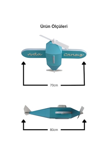 Uçak Temalı Entegre Led Çocuk Odası Sarkıt Avize 70x80cm Kişiye Özel Tasarım, El Yapımı Görünüm Gri Gri