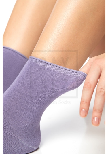 Bambu Kadın Lastiksiz Gri-pembe-lila Soket Dikişsiz Çorap 3'lü Çok Renkli