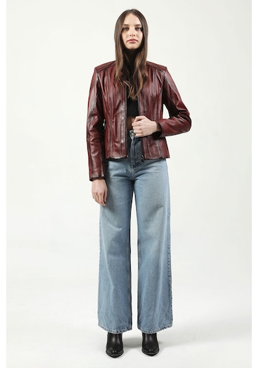 Dericlub Yb-2112 Gerçek Deri Kadın Mont Bordo