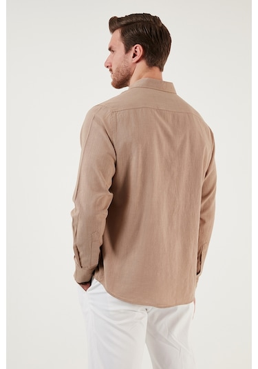 Buratti Pamuklu Regular Fit Düğmeli Yaka Erkek Gömlek Cf20S111871 Toprak