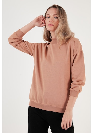 Lela Pamuklu Dik Yaka Basic Örme Bayan Sweat 5863323 Bisküvi