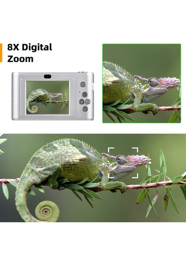 Kangvka D01 1080p Çift Lensli Dijital Kamera, 5000w Piksel, 8x Zum, 2.4 İnç Ekran, Dahili Flaş, 32gb Tf Kart İle Gümüş