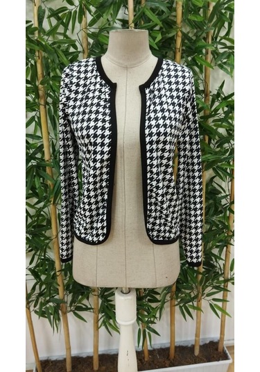 Kadın Uzun Kollu Kaz Ayağı Desenli Şardonlu Dalgıç Ceket DESENLİ