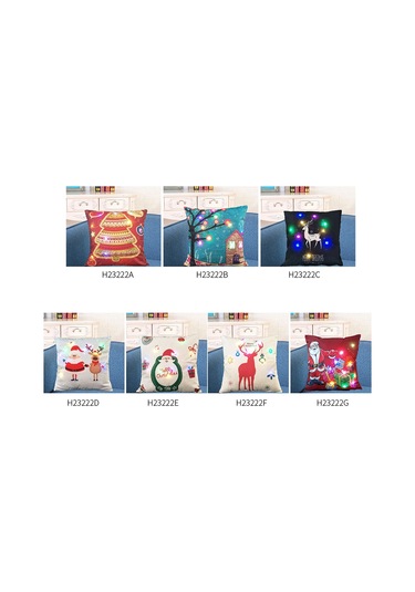 Yunboo Led Işıklı Noel Desenli Keten Yastık Kılıfı 45x45cm - Otomobil, Divan, Pencere Dekorasyonu - Fermuar Kapaklı Diğer