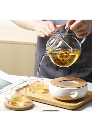 Yüksek Borosilikat Cam Demlik Şeffaf Su Isıtıcısı Filtre İnfuser Demlik Kaynar Su Suyu İçin Isıya Dayanıklı Ev Çaydanlıklar Altın - Beyaz