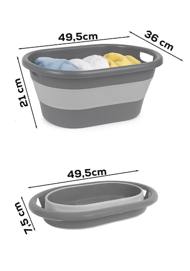 Porsima L-00959-2 Akordiyon Katlanır Sepet Katlanabilir Çamaşır Sepeti Orta Boy Katlanır Çamaşır Sepeti 18 Lt Gri