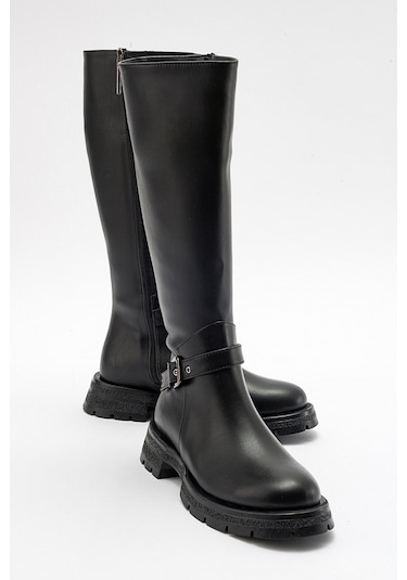 Luvishoes Covela Siyah Cilt Kadın Çizme Siyah